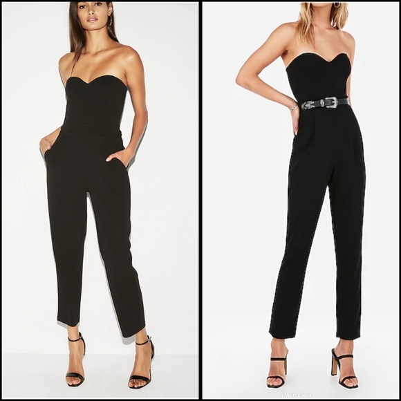 Express Pants - NWT Express Stretchy Strapless Sweetheart Neckline Black Jumpsuit Size 2